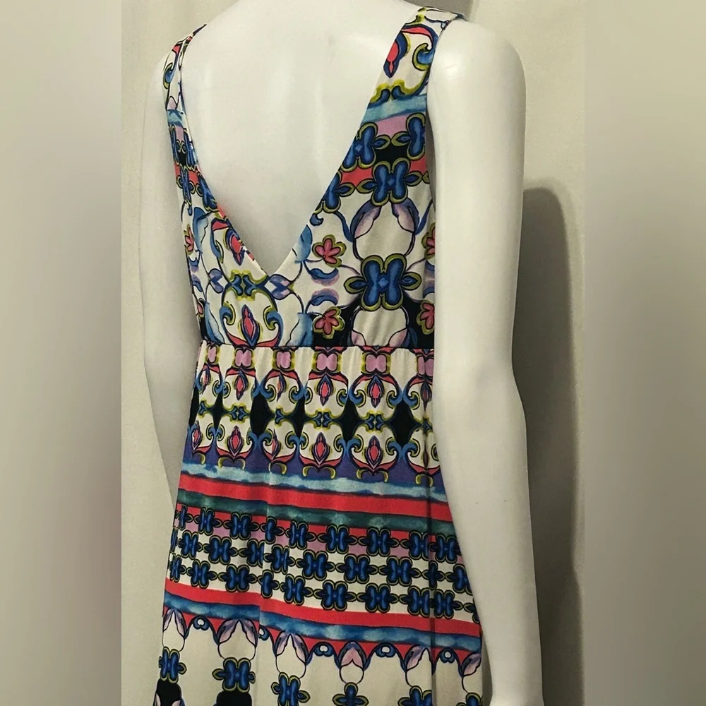 Nwt Natori Sz S Floral Aztec Tribal Geometric Flowy V Neck Maxi Dress Boho Y2K - Picture 7 of 10